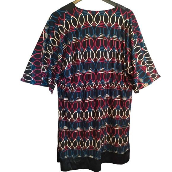 Bisou Bisou Red Blue Black Stretch V Neck Short Sleeve Satin Trim Tie Tunic XL - Picture 4 of 8